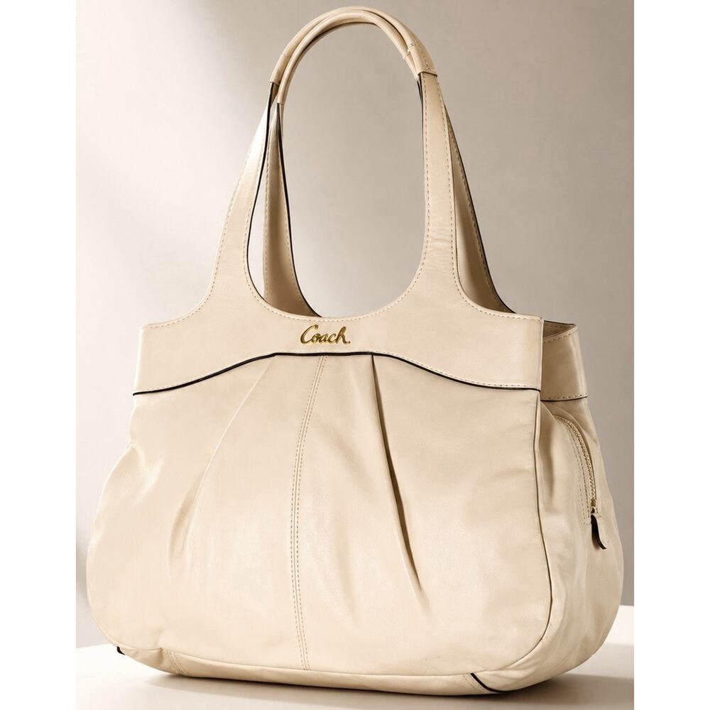 Coach Cream Leather Pleated Crossbody Bag - Picture 2 of 7
